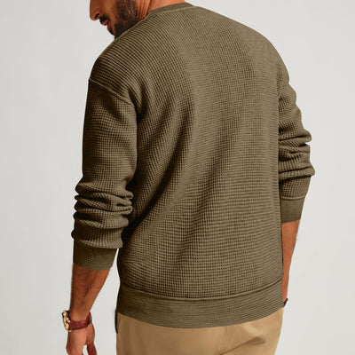 Camiseta Henley Suelta de Algodón Texturizado Manga Larga - Image 13