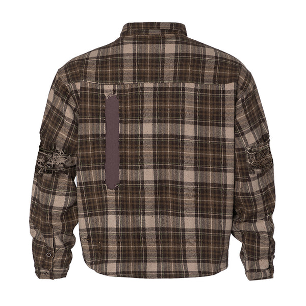 Camisa a Cuadros Manga Larga Hombre Punk Rotos y Parches