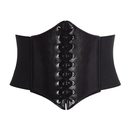 Red wide waist belt with a lace-up front design and elasticated sides, perfect for cinching the waist. - Image 9