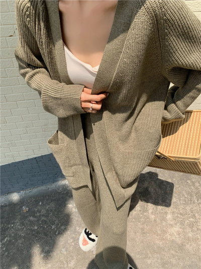 Conjunto Elegante: Suéter Tejido Holgado + Pantalón Recto Cintura Alta - Image 8