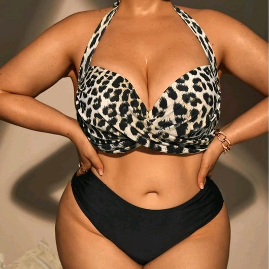Bikini de Talle Alto con Estampado Animal Print - Talla Grande