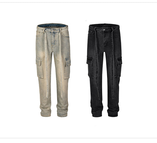 Pantalones Casual Multibolsillos con Diseño Desgastado - Image 2