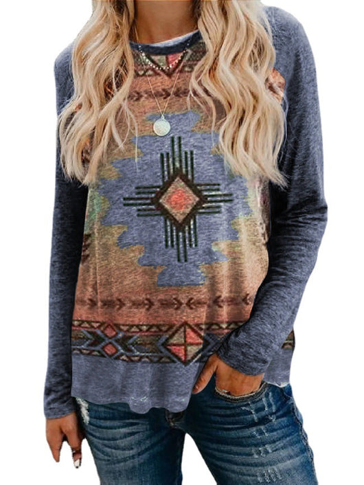 Blusa Étnica Retro Cuello Redondo Manga Larga - Image 5