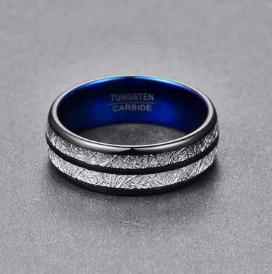 Anillo de Boda Tungsteno 8mm para Pareja - Diseño Moderno Negro y Azul - Image 5