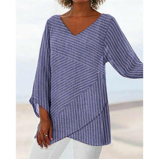 Blusa Manga Larga Cuello V con Rayas Cruzadas - Image 3