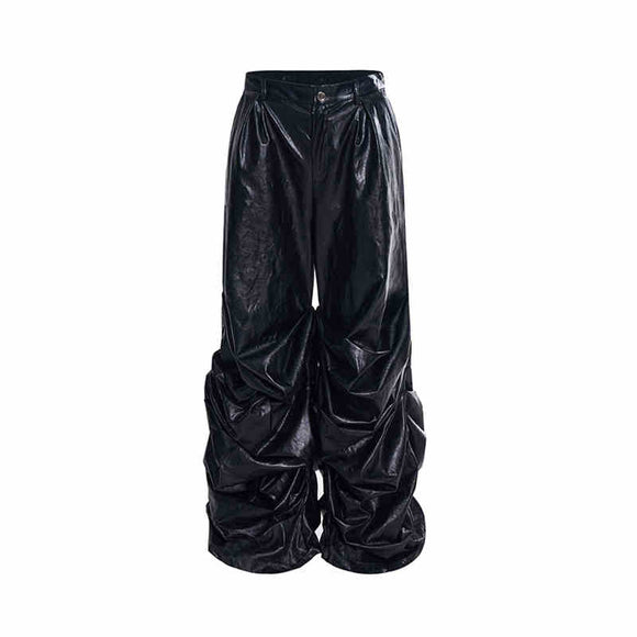 Calça Larga Plissada Casual Acumulada