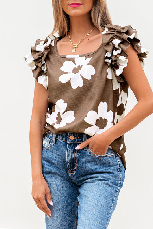 Blusa Floral Fruncida de Manga Corta Estilo Europeo y Americano - Image 18