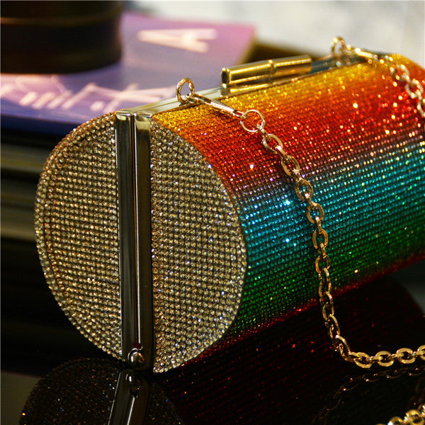 Bolso de Noche Degradado Arcoíris con Diamantes de Lujo para Mujer