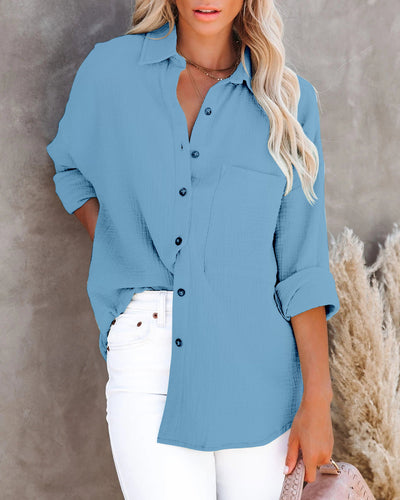 Blusa de Lino y Algodón con Cuello V y Botones para Mujer - Image 9