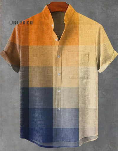 Camisa de Lino Cuello Mao Manga Corta para Hombre - Image 17