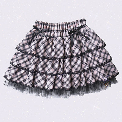 Falda Plisada Harajuku Cuadros Picante con Encaje Japonés Rosa - Image 7