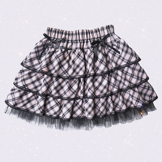 Falda Plisada Harajuku Cuadros Picante con Encaje Japonés Rosa - Image 7