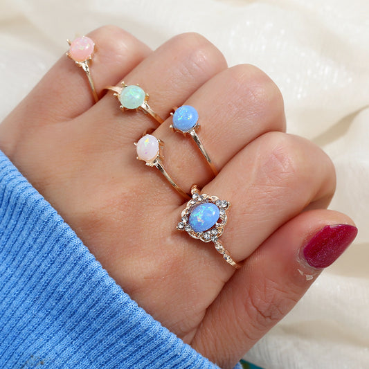 Juego de Anillos de Ópalo Simulado en Colores Candy