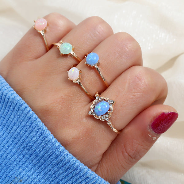 Juego de Anillos de Ópalo Simulado en Colores Candy
