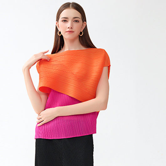 Blusa de Moda Asimétrica con Combinación de Colores para Primavera y Otoño