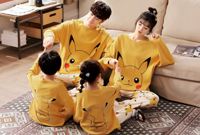 Family of four wearing matching yellow long-sleeved cotton pajamas with a cute panda design and "HUG ME!" text. - Image 11