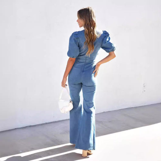 Pantalones Vaqueros Siamés de Pierna Ancha para Mujer - Image 4