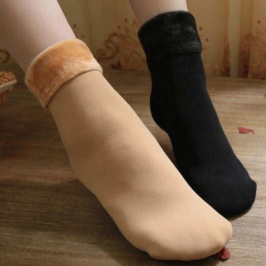 Pair of beige thermal tube socks with a plush lining, ideal for autumn and winter warmth. - Image 8