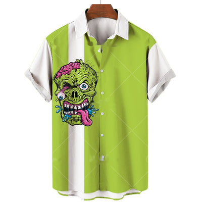 Camisa Polo de Manga Corta con Estampado 3D Calavera Digital - Image 10