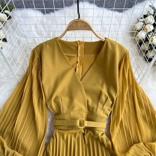 Vestido Retro Francés Escote V Cintura Ajustada Hermana Real - Image 20