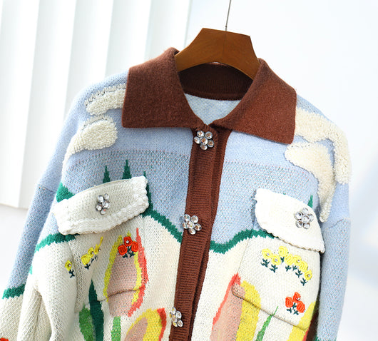Cardigan de Lana Tejido con Botones de Cristal y Bordado Floral Tulipán - Image 14