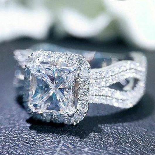 Anillo de Compromiso Deslumbrante con Circonita Diamante Completo para Mujer - Image 2