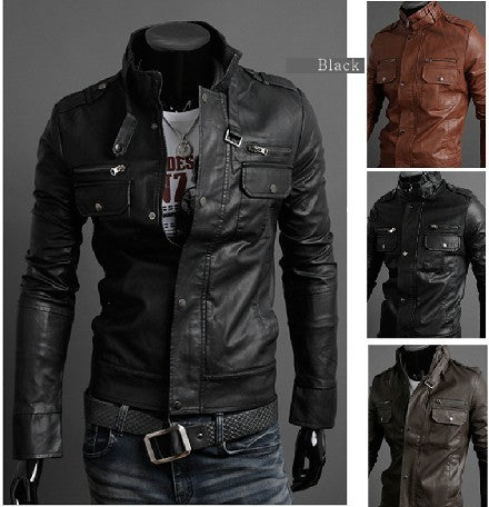 Chaqueta de Cuero para Motociclista con Cuello de Pie Elegante