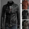 Chaqueta de Cuero para Motociclista con Cuello de Pie Elegante