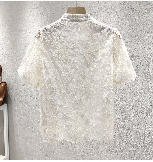 Blusa Étnica China con Encaje y Cierre de Hebilla - Image 17