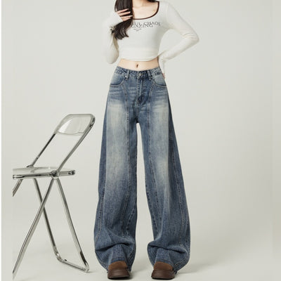 Jeans Anchos Retro Azul Vintage de Cintura Alta para Mujer - Image 2