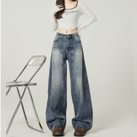 Jeans Anchos Retro Azul Vintage de Cintura Alta para Mujer - Image 2