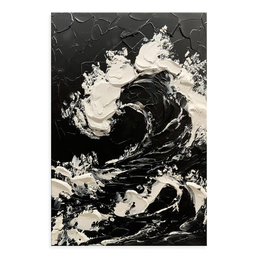 Cuadro Abstracto Olas del Mar en Blanco y Negro - Pintura al Óleo Texturizada Tamaño Grande - Image 2