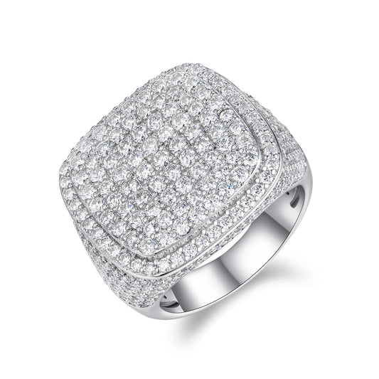 Anillo de Diamante Cuadrado Royal con Moissanita Premium, Plata S925 y Baño de Platino para Hombre