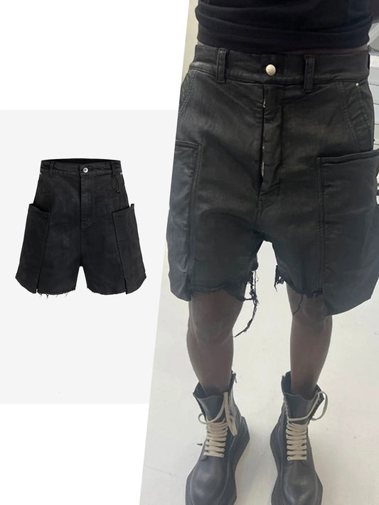 Pantalones Cortos Denim con Recubrimiento de Cera y Textura Burr - Azul Oscuro - Image 2