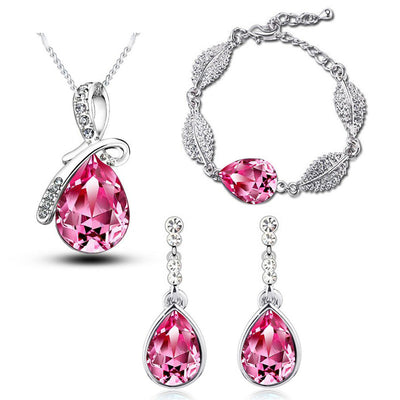 Set de Joyas Elegantes: Aretes Gota de Cristal, Collar Acacia y Pulsera