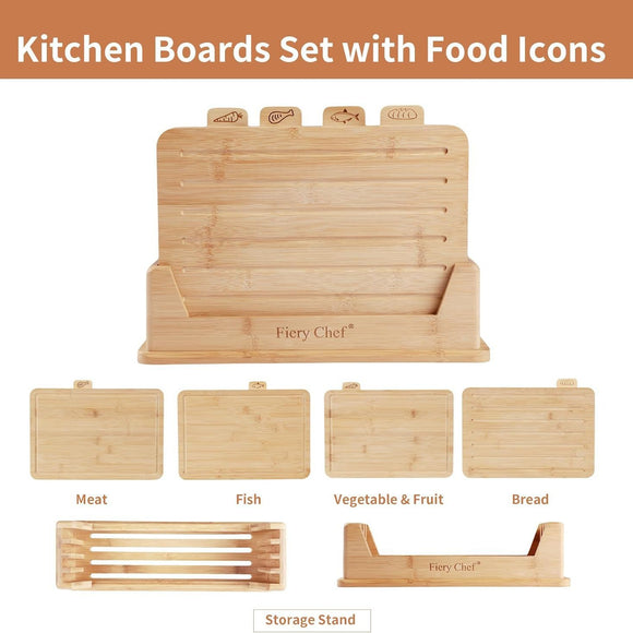 Juego de 4 Tablas para Cortar Frutas y Verduras con Soporte