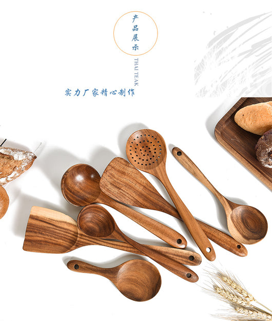 Set de Utensilios de Cocina en Madera de Teca Natural - 7 Piezas - Image 25