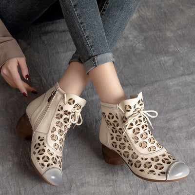 Sandalias Mujer Piel Tacón Medio Chunky Cordones Punta Redonda - Image 2