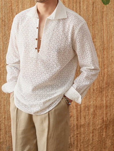 Camisa Casual de Manga Larga con Cuello Abierto y Tela Respirable - Image 12