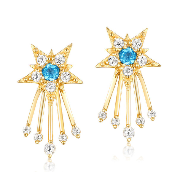 Aretes de Plata Esterlina Chapados en Oro con Diseño de Meteorito - Lujo Japonés y Coreano