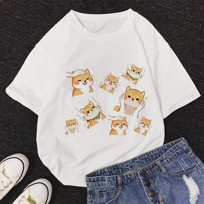 Playera Estampada Shiba Inu y Gato Lindo para Mujer - Estilo Casual - Image 9