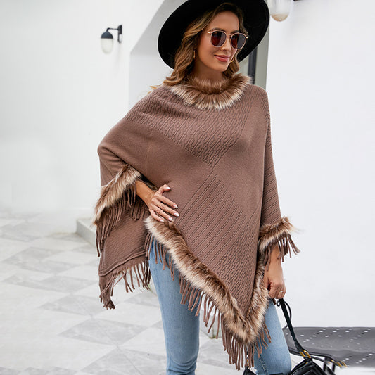 Capa Tejida con Borlas para Mujer - Diseño Elegante de Importación