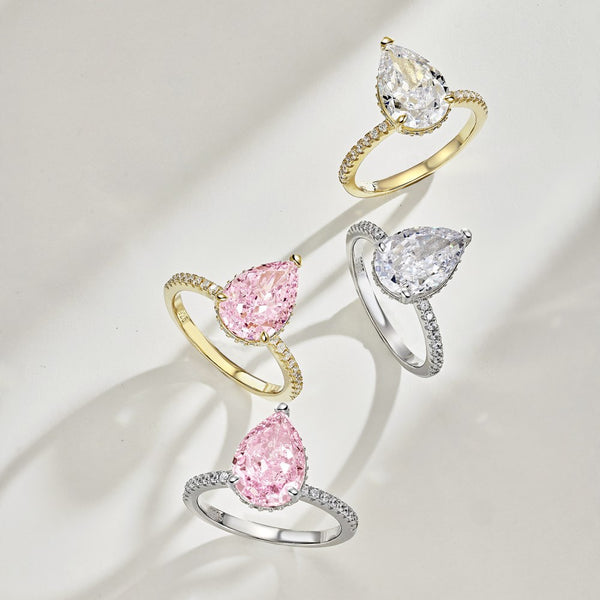 Anillo de Circón Gota de Hielo Plateado para Mujer