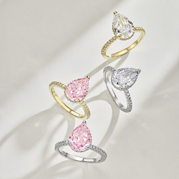 Anillo de Circón Gota de Hielo Plateado para Mujer