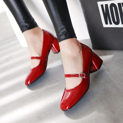 Zapatos de Tacón Medio con Punta Cuadrada para Mujer Tallas Grandes
