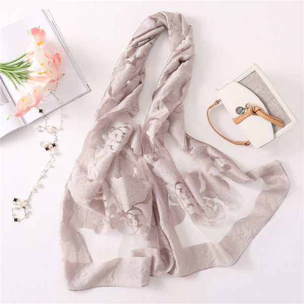 Pañuelo de Seda con Bordado Hueco para Mujer - Estola Ligera Primavera Verano