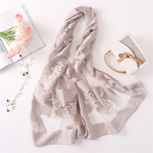 Pañuelo de Seda con Bordado Hueco para Mujer - Estola Ligera Primavera Verano - Image 2