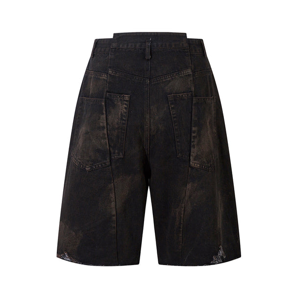 Shorts Denim Vintage Desgastado para Hombre con Efecto Spray