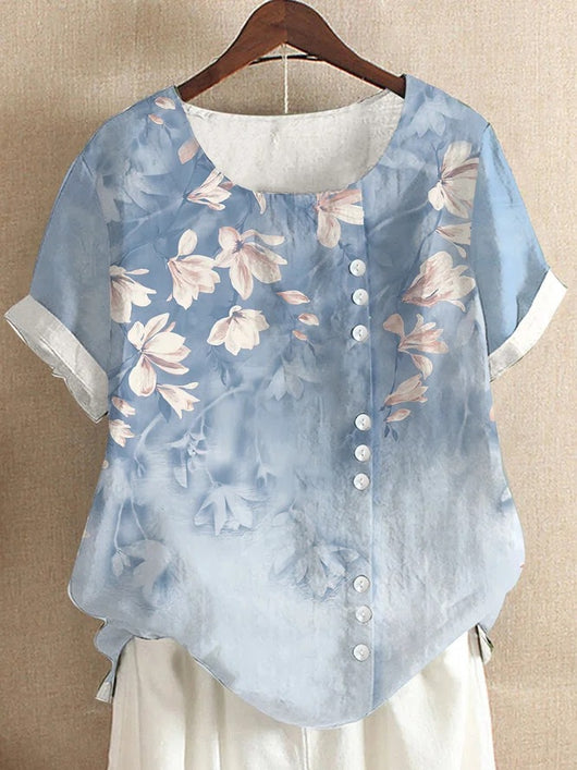 Camiseta Suelta de Manga Corta con Estampado Retro para Mujer - Image 3