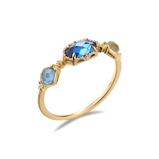 Anillo de Plata S925 con Zafiro Azul, Circón y Topacio Natural